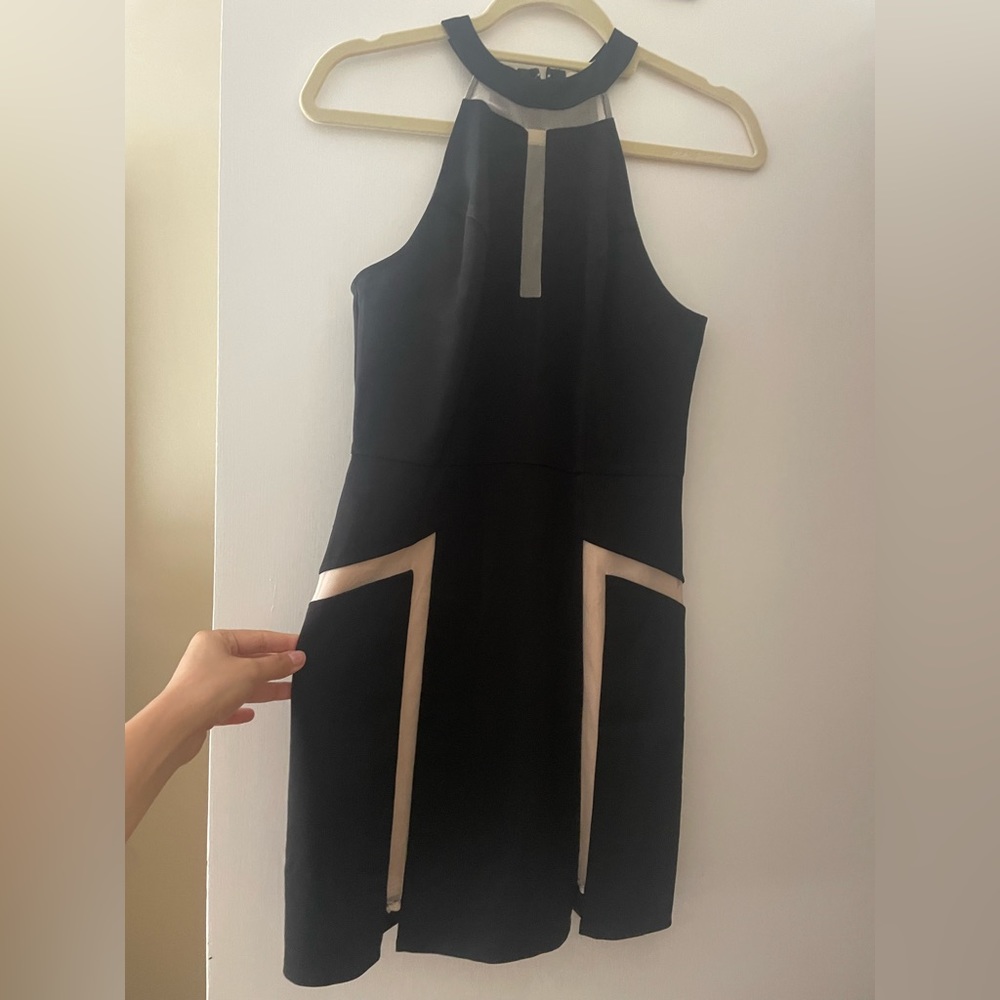 BLACK LF MESH SHEER PANEL MINI DRESS